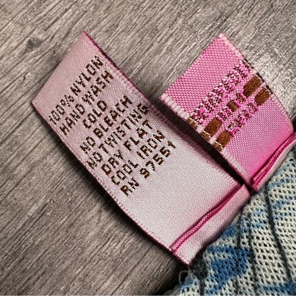 Y2K 00s Mesh Faux Wrap Dress Blue Floral V-Neck Sweet Pea Large Resort Vacation - Picture 9 of 10